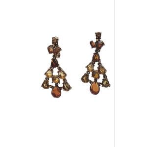 Monet Faceted Yellow Glass‎ Rhinestone Dangle Earrings Vintage